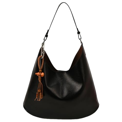 Kexpery Vintage-Tasche PU Handtasche Top-Griff Slouchy Hobo-Tasche for Frauenarbeit (schwarz) von Kexpery
