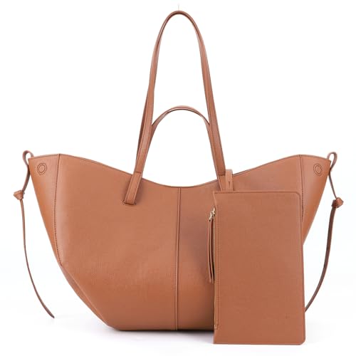 Kexpery Vintage-Umhängetasche aus echtem Leder, Kapazität für Damen, einfache Einkaufstasche, Freizeittasche, einfarbig, mit passendem Kupplungsset, camel, L Kexpery Vintage-Umhängetasche aus echtem Leder, Kapazität für Damen, einfache Einkaufstasche, Freizeittasche, einfarbig, mit passendem Kupplungsset, camel, L von Kexpery