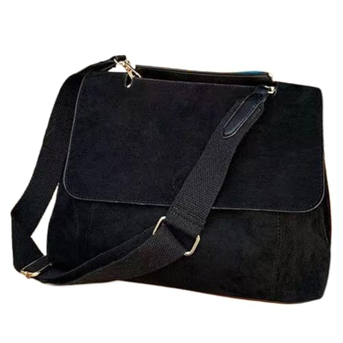 Kexpery Vintage-Umhängetasche for Damen, große Kapazität, einfache Umhängetasche, einfarbig, tägliche Schultertasche, Damen-Pendeltasche (schwarz) von Kexpery