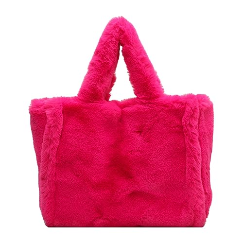 Kexpery Weiche, pelzige Tragetasche, niedliche Kunstfell-Hobo-Tasche for Damen, flauschige Tragetaschen, trendige große Kapazität, tägliche Dating-Tasche (Rosenrot) von Kexpery