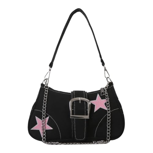 Kexpery Y2k Damen-Halbmondtasche, lässige Hobo-Tasche, Sternkette, Schultertasche, vielseitige Crossbody-Achseltasche, Mädchen, stilvolle Geldbörsen, Schwarz , 250.00x135.00x75.00mm/9.84x5.31x2.95inch von Kexpery