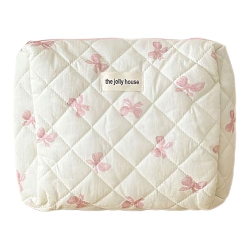 Niedliche Bogenreise -Make -up -Beutel mit Reißverschluss -Make -up -Organisator -Aufbewahrungsbeutel Baumwolle Gesteppte kosmetische Organisator Hülle for Frauen und Mädchen (M Pink) von Kexpery