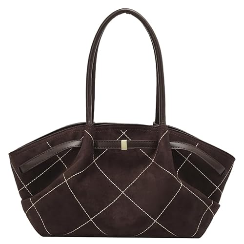 Retro Plaid Tasche große Wildleder -Unterarm -Taschen Handtasche for Frauen (Kaffee) von Kexpery