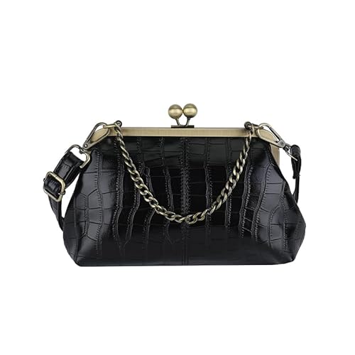 Vintage Kiss Lock Umhängetasche Krokodilmuster Crossbody -Tasche for Frauen (schwarz) von Kexpery