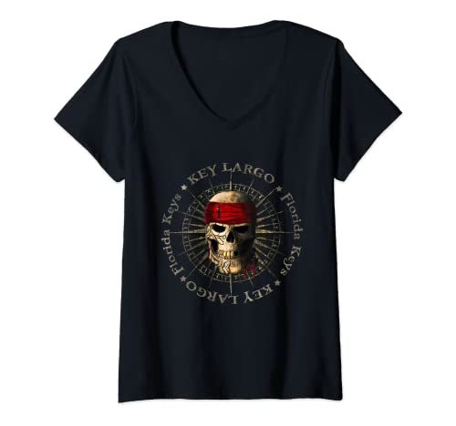 Damen Key Largo Florida Piratenschädel T-Shirt mit V-Ausschnitt Damen Key Largo Florida Piratenschädel T-Shirt mit V-Ausschnitt von Key Largo Florida Keys Pirate Skull Treasures