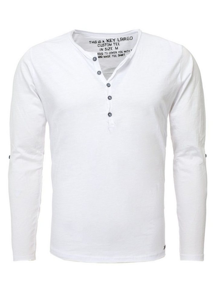 Key Largo Henleyshirt Ginger vintage Look uni Basic MLS00038 mit Knopfleiste unifarben langarm slim fit von Key Largo