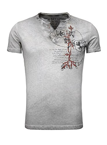 Key Largo Herren Sommer T-Shirt T WEAPON button Printshirt Slim Fit Schnitt V-Ausschnitt mit Knöpfen anthrazit M von KEY LARGO