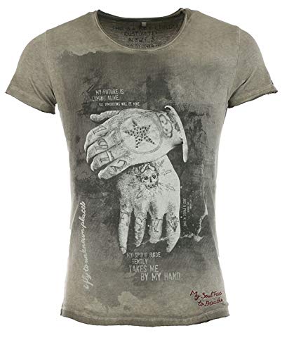 Key Largo Herren T-Shirt ALIVE Vintage Look Nieten Hände Tattoo Sommershirt grün S von KEY LARGO