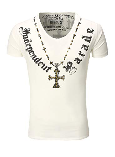 Key Largo Herren vintage Look T-Shirt Independent Kreuz Nieten Print v-neck tiefer V-Ausschnitt Slimfit, Grösse:XL;Farbe:Weiß von KEY LARGO