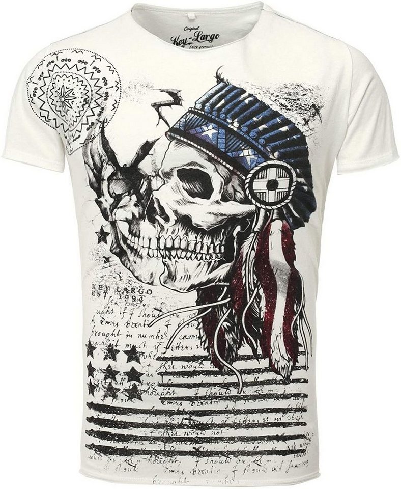 Key Largo T-Shirt T-Shirt Indian Skull Totenkopf Print Motiv vintage Look MT00168 Rundhalsauschnitt bedruckt kurzarm slim fit von Key Largo