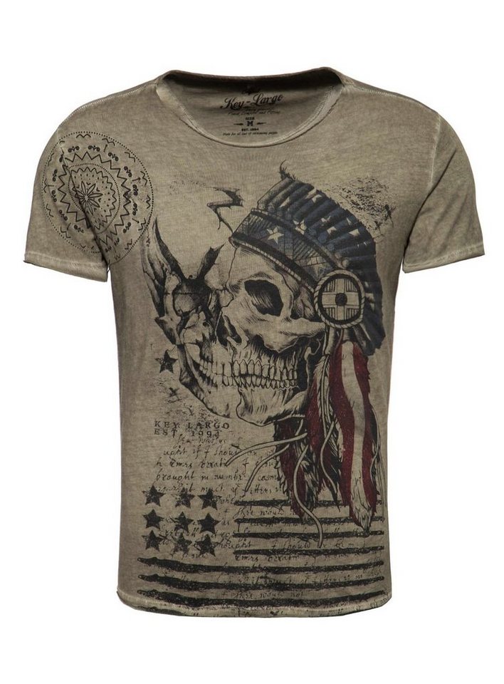 Key Largo T-Shirt T-Shirt Indian Skull Totenkopf Print Motiv vintage Look MT00168 Rundhalsauschnitt bedruckt kurzarm slim fit von Key Largo