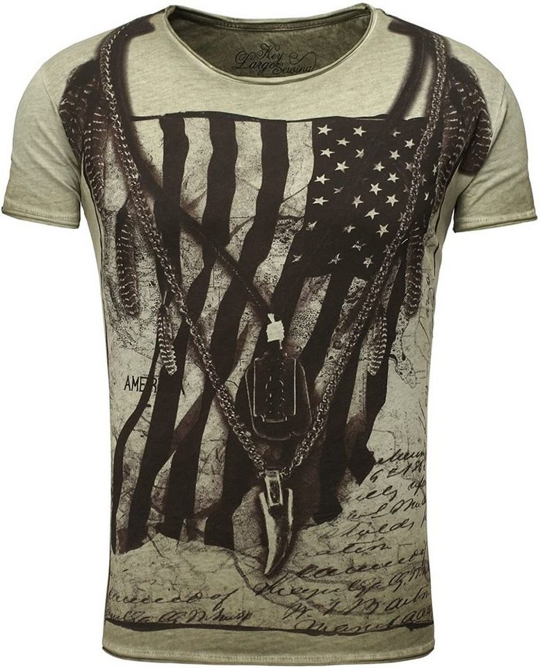 Key Largo T-Shirt T-Shirt RACERBLADE USA Amerika Fahne Print Motiv vintage Look T00747 Rundhalsauschnitt bedruckt kurzarm slim fit von Key Largo