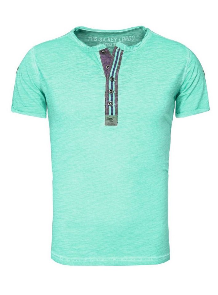 Key Largo T-Shirt für Herren Arena button vintage Look MT00023 mit Knopfleiste unifarben kurzarm slim fit von Key Largo