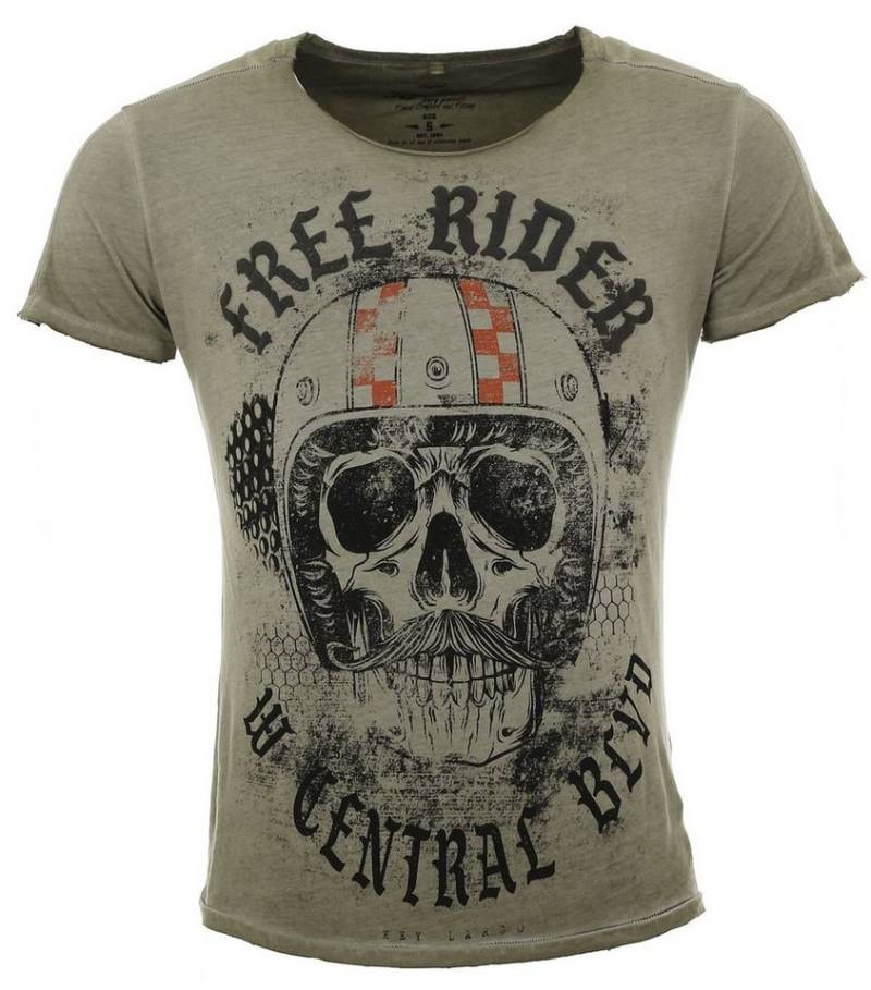 Key Largo T-Shirt für Herren Moustache Skull Totenkopf Print Motiv vintage Look MT00206 von Key Largo