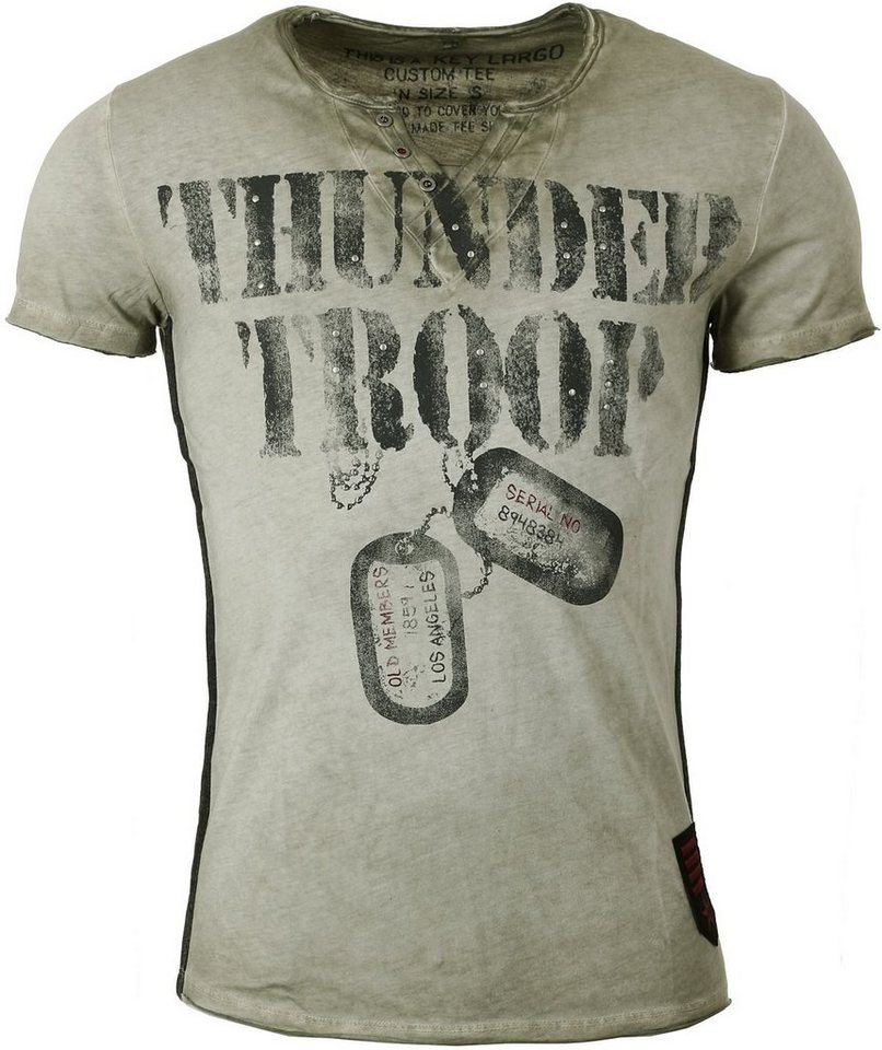 Key Largo T-Shirt für Herren Thunder Troop button Army Print Motiv vintage Look MT00114 V-Auschnitt bedruckt kurzarm slim fit von Key Largo