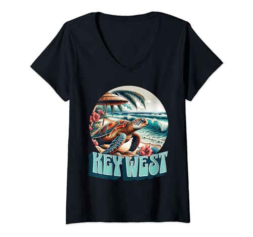 Damen Key West T-Shirt mit V-Ausschnitt Damen Key West T-Shirt mit V-Ausschnitt von Key West Beach Florida Surfing Surf Ocean Vintage