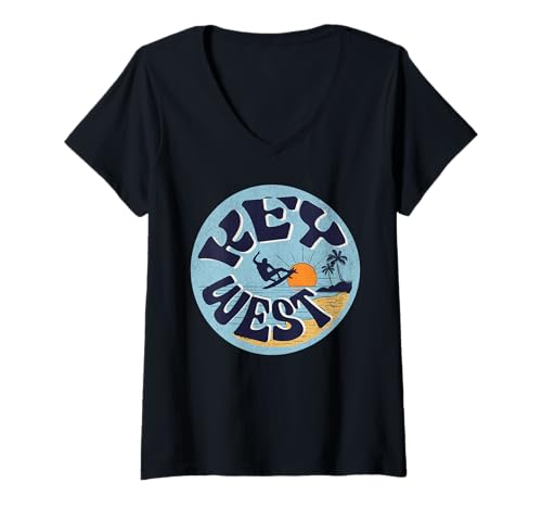 Damen Key West T-Shirt mit V-Ausschnitt Damen Key West T-Shirt mit V-Ausschnitt von Key West Beach Florida Surfing Surf Ocean Vintage