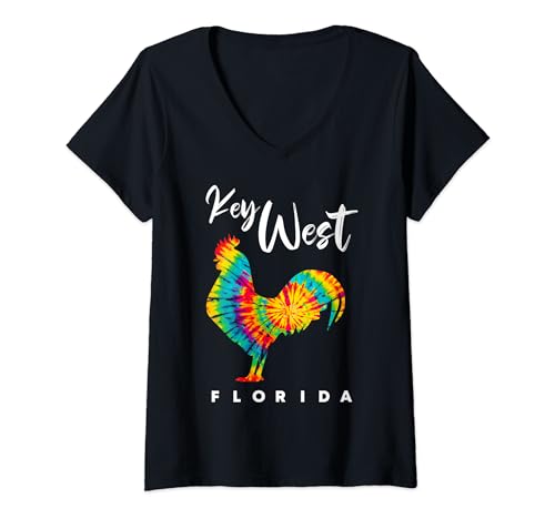 Damen Key West Florida Huhnliebhaber Blume Hibiskus Souvenir T-Shirt mit V-Ausschnitt von -Key West Florida-