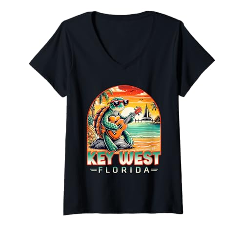 Damen Urlaub am tropischen Strand von Key West Florida für Schildkrötenliebhaber T-Shirt mit V-Ausschnitt Damen Urlaub am tropischen Strand von Key West Florida für Schildkrötenliebhaber T-Shirt mit V-Ausschnitt von Key West Islands Florida Gifts & Souvenirs Co