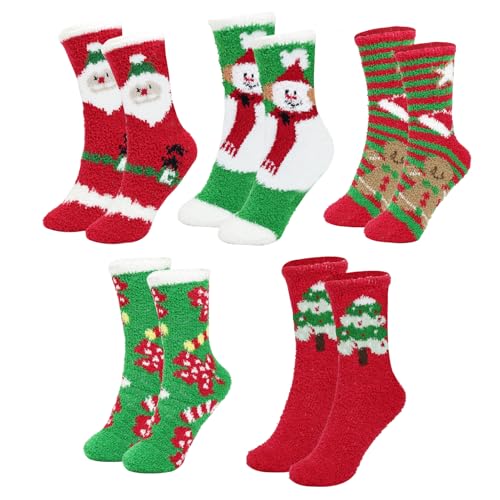 5 Paare Weihnachtssocken, Kuschelsocken Flauschige Weihnachten Socken Lustige Winter Warme Bettsocken Adventkalender Wintersocken Christmas Geschenk für die Weihnachtszeit für Frauen Damen 35-41 5 Paare Weihnachtssocken, Kuschelsocken Flauschige Weihnachten Socken Lustige Winter Warme Bettsocken Adventkalender Wintersocken Christmas Geschenk für die Weihnachtszeit für Frauen Damen 35-41 von KeyQueen
