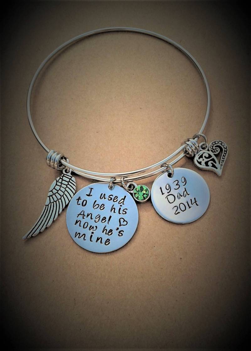 Früher Habe Ich Seine Angel Custom Papa Memorial Charm Armreif Personalisierte Vater Großvater Armband Hand Gestempelt Erinnerung Sympathie von KeyStarDesigns