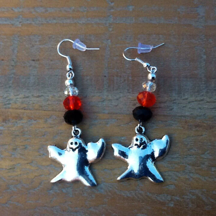 Halloween Ohrringe, Geister Rondelle Kristall Sterling Silber Baumeln Urlaub Orange Und Schwarze Kristalle von KeyStarDesigns