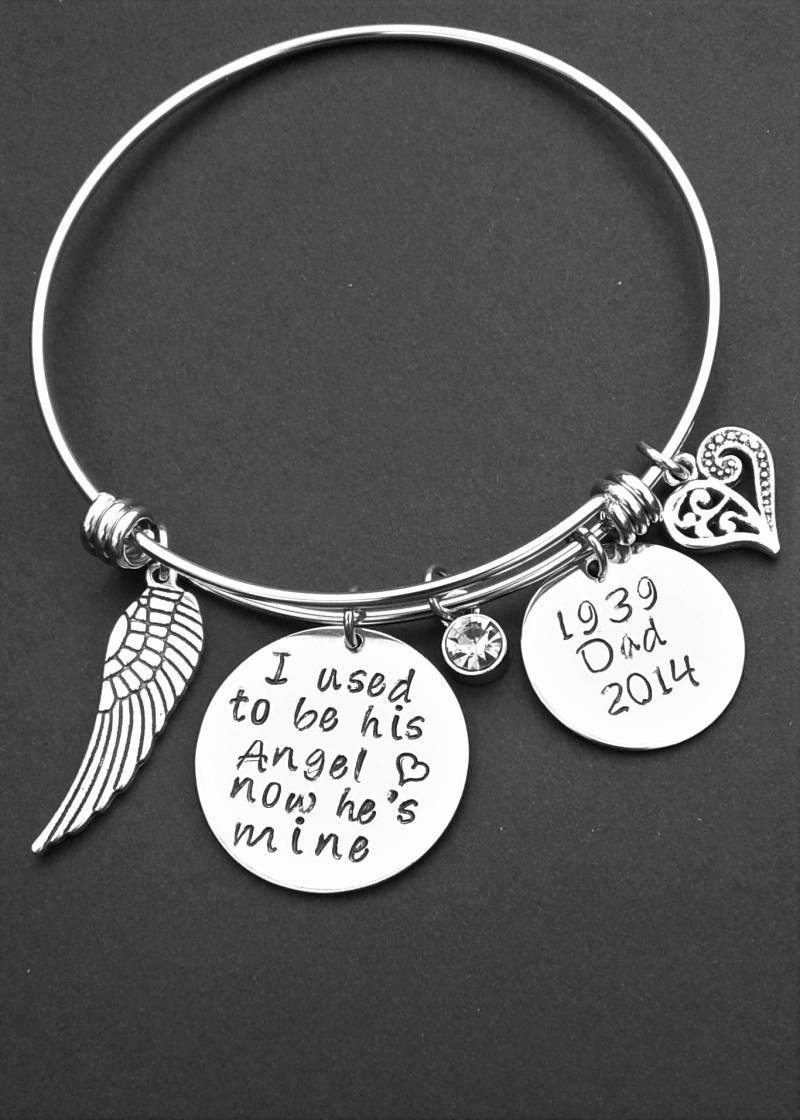 I Used To Be His Angel Custom Dad Memorial Charm Armreif Personalisiert Vater Großvater Armband Hand Gestempelt Erinnerung Mitgefühl von KeyStarDesigns