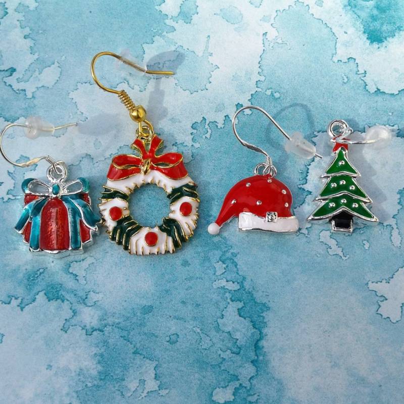 Weihnachten Emaille Ohrringe Geschenk Kranz Santa S Hat Weihnachtsbaum Sterling Silber Ohr Wirt von KeyStarDesigns