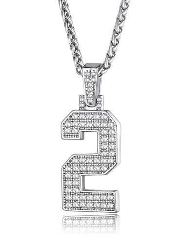 GOLDCHIC JEWELRY Zahlen-Halsketten für Herren, Bling Zahlen Kette Halskette Hip Hop Simulierter Diamant Anhänger mit Tenniskette Spiga Ketten, 56+5cm(22''+2''), Edelstahl, Diamant von KeyStyle