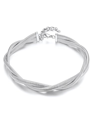 KeyStyle Chunky Chain Choker for Women, Stainless Steel Stretch Snake Link Chains Non tarnish, Minimalist Chains Statement Jewelry Gifts for Hip Hop Rapper, 14 Inches+2 Inches, Edelstahl, Kein von KeyStyle