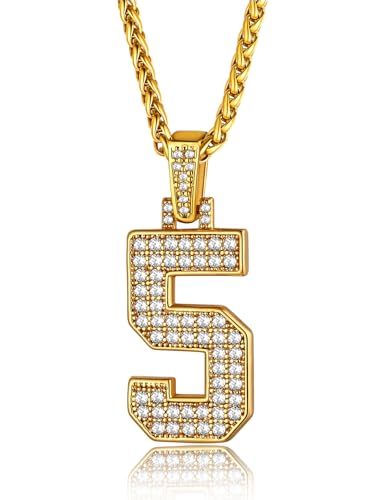 KeyStyle Zahlen-Halsketten für Männer, Bling Zahlen Kette Halskette Hip Hop Simulierter Diamant Anhänger mit Tenniskette Spiga Ketten, 56+5cm(22''+2''), Vergoldet Zirkonia, Zirkon von KeyStyle
