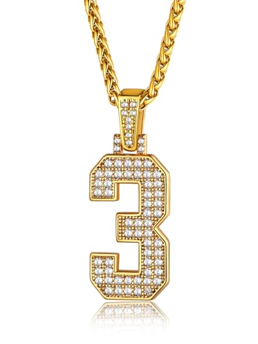 KeyStyle Zahlen-Halsketten für Männer, Bling Zahlen Kette Halskette Hip Hop Simulierter Diamant Anhänger mit Tenniskette Spiga Ketten, 56+5cm(22''+2''), Vergoldet Zirkonia, Zirkon von KeyStyle