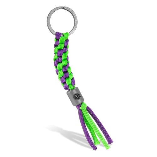 KeyUnity KC02 Regenschirm Schnur Schlüsselanhänger, Titanium Umbrella Cord Bead For Multi-Purpose Tools, Schlüsselband Karabiner, For Flashlight Key Ring, Grün & Lila von KeyUnity