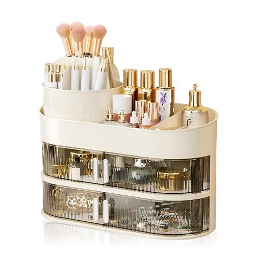 Make Up Kosmetik Organizer 360° Drehbar Mit Zwei Kleinen Schubladen für Schminktisch Schlafzimmer Bad - Beauty Organizer für Parfüm Skincare Schminke Make Up Kosmetik Organizer 360° Drehbar Mit Zwei Kleinen Schubladen für Schminktisch Schlafzimmer Bad - Beauty Organizer für Parfüm Skincare Schminke von Keyacht