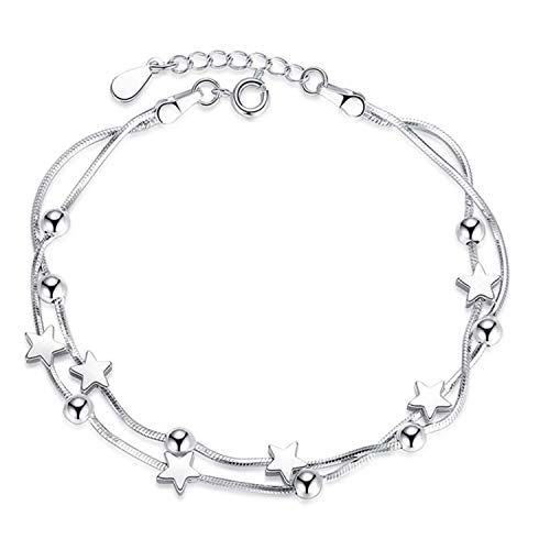 Keybella Damen Armband Elegant Perlen und Sterne Double Layered Armkettchen Armband Armkette Schmuck Verstellbar Modeschmuck Armbänder Liebe Armbänder mit Schmuckverpackung von Keybella