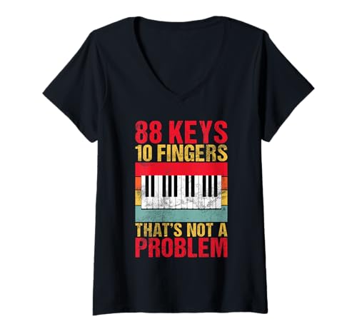 Damen 88 Tasten, 10 Finger, das ist kein Problem Keyboard-Player T-Shirt mit V-Ausschnitt Damen 88 Tasten, 10 Finger, das ist kein Problem Keyboard-Player T-Shirt mit V-Ausschnitt von Keyboard Gifts & Keyboard Player Gifts