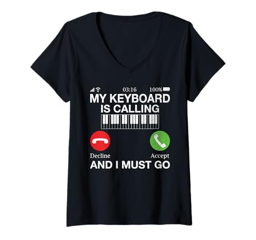 Damen Mein Keyboard Ruft und ich muss Keyboard Player T-Shirt mit V-Ausschnitt Damen Mein Keyboard Ruft und ich muss Keyboard Player T-Shirt mit V-Ausschnitt von Keyboard Gifts & Keyboard Player Gifts