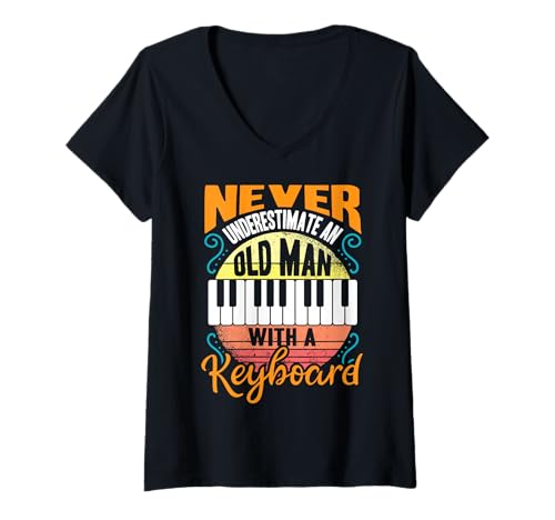 Damen Keyboard Synthesizer Keyboarder Alter Mann | lustiger Spruch T-Shirt mit V-Ausschnitt von Keyboarder Musikinstrument Fans Papa Opa Geschenke
