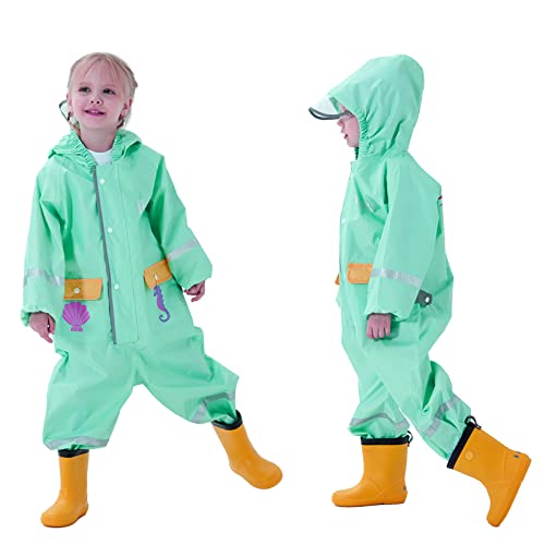 Keyck Regenmantel Kinder Regenanzug Wasserdichter Regenjacken Mädchen Regen Overall Kapuze Matschanzug Mit Tasche Faltbar Regenponcho Freien Atmungsaktiv Wiederverwendbar Meerjungfrau 1-2 Jahre, Grün von Keyck