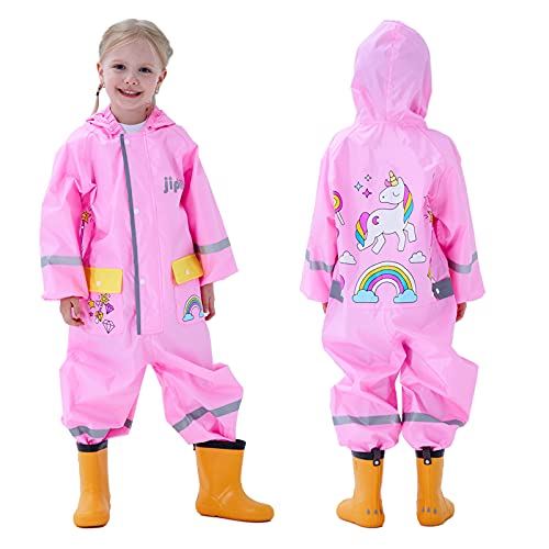 Keyck Regenmantel Kinder Regenjacken Wasserdichter Regenanzug Mädchen Regen Overall Kapuze Matschanzug Im Freien Regenponcho Mit Tasche Faltbar Atmungsaktiv Wiederverwendbar Einhorn 4-6 Jahre, Rosa von Keyck