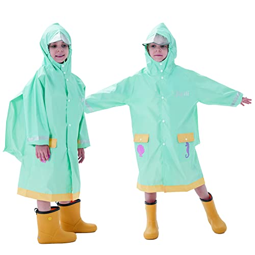 Keyck Regenmantel Kinder Regenponcho Regenjacken Wasserdichter Regencape Regenanzug Mädchen Regenkleidung Kapuze Outdoor Faltbar Atmungsaktiv Wiederverwendbar mit Tasche Meerjungfrau Grün 4-6 Jahre von Keyck