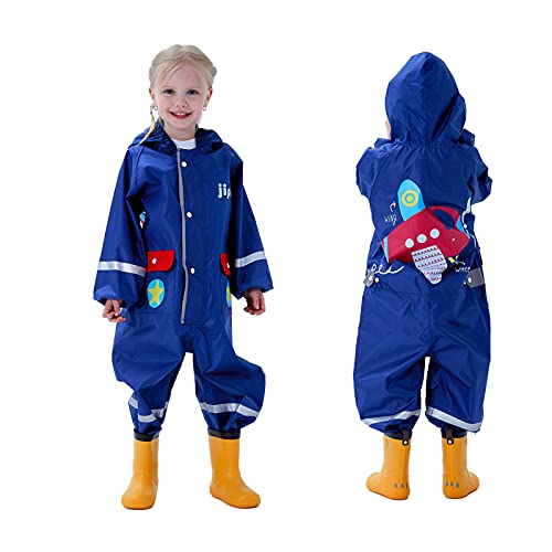 Keyck Regenmantel Wasserdichter Regenanzug Jungen Regenjacken Regen Overall Kapuze Mit Tasche Faltbar Im Freien Matschanzug Atmungsaktiv Regenponcho Wiederverwendbar 4-6 Jahre, Dunkelblau von Keyck