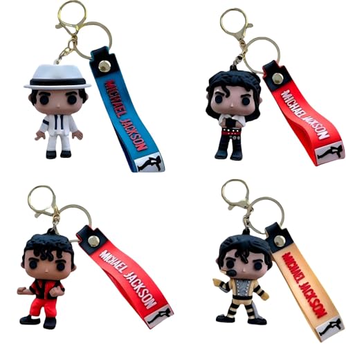 Keyhvao Vier Arten von Michael Jackson Schlüsselanhängern – Michael Anime Schlüsselring Rucksackdekoration Jackson Schlüsselring PVC Material Geschenke für Fans und Freunde (4 Stück) von Keyhvao