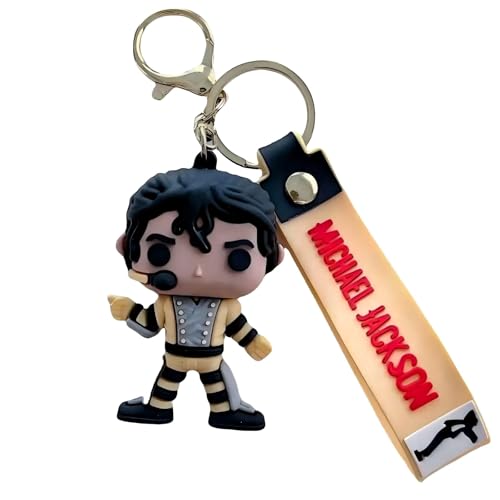 Keyhvao Vier Arten von Michael Jackson Schlüsselanhängern – Michael Anime Schlüsselring Rucksackdekoration Jackson Schlüsselring PVC Material Geschenke für Fans und Freunde (Gelb) von Keyhvao