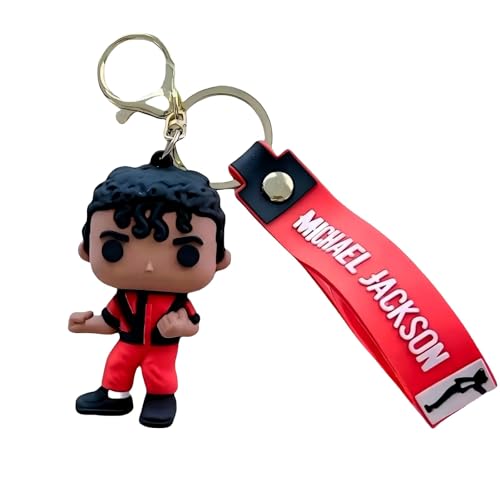 Keyhvao Vier Arten von Michael Jackson Schlüsselanhängern – Michael Anime Schlüsselring Rucksackdekoration Jackson Schlüsselring PVC Material Geschenke für Fans und Freunde (Rot) von Keyhvao