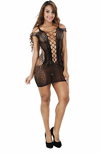 KeyinBox Spitze Bodysuit Reizwäsche Lingerie Unterwäsche Nahtlose Mesh Chemise Dessous Babydoll Teddy Strapsen Negligee Nachtwäsche Unterwäsche(bk,w092) von KeyinBox