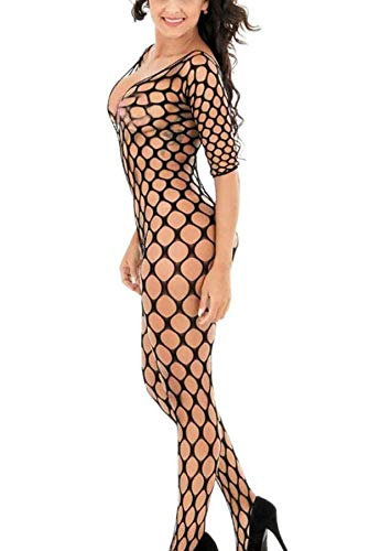 KeyinBox Corsetti Bodystocking Sexy Netz Catsuit Feine Spitze Overall Langarm mit offenem Schritt (Style 5) von KeyinBox
