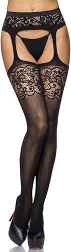 KeyinBox Netzstrümpfe für Damen in Schwarz mit Strapsen Straps-Stocking strumpfhose ouvert für strapsstrümpfe von KeyinBox