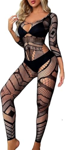 KeyinBox SEXY Netz-Bodystocking für Damen Langarm Catsuit mit Ouvert-Detail Schwarze Netzstrümpfe Reizwäsche Verführerische Lingerie Unterwäsche KeyinBox SEXY Netz-Bodystocking für Damen Langarm Catsuit mit Ouvert-Detail Schwarze Netzstrümpfe Reizwäsche Verführerische Lingerie Unterwäsche von KeyinBox