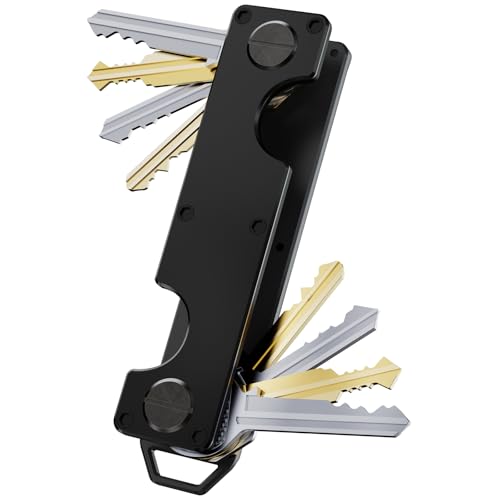 Keymarx Schlüsselorganizer Schlüsselhalter Kompakt Schlüsseletui Minimalistisch Metall Schlüsselanhänger sichert 8-10 Schlüssel EDC, Schwarz, Schlank von Keymarx